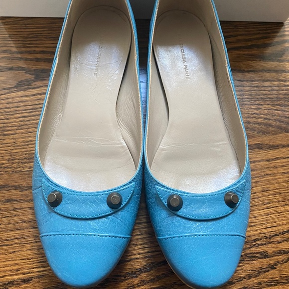 Balenciaga Shoes - Balenciaga Blue Leather Ballet Flats